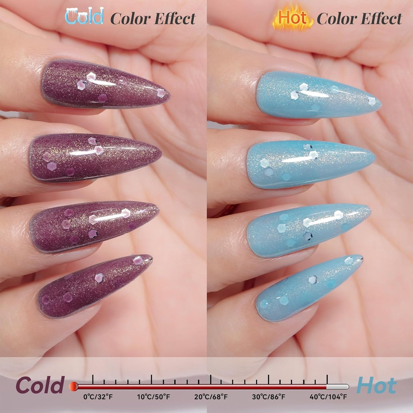 YTD Likomey Color Changing Gel Nail Polish,HEMA Free TPO Free,15ml Turquoise to Deep Purple Shimmer Glitter Mood Temperature Change Colors,Thermal Ombre Manicure Varnish,WB431