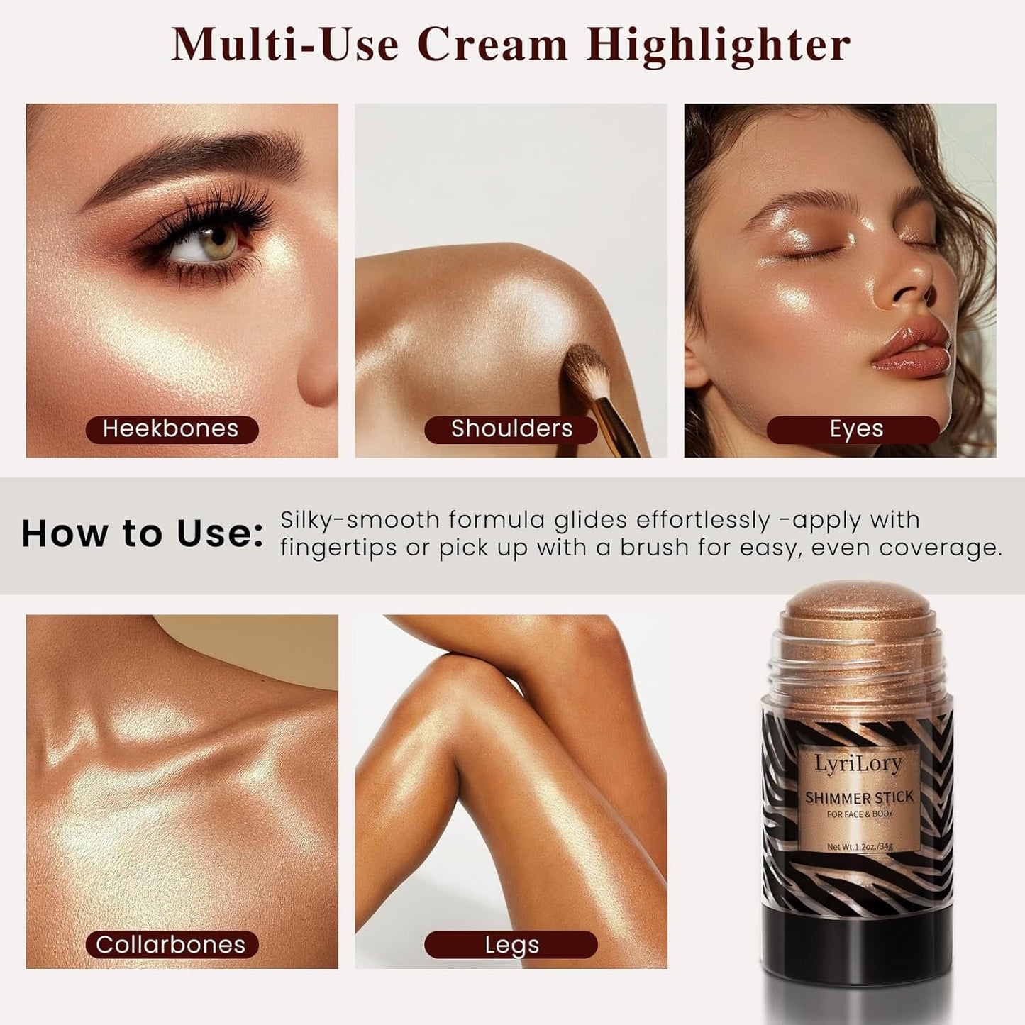 Highlighter Stick, Multi-Use Shimmer Makeup, Creamy Highlighter Makeup Stick with Hydrating Coconut Oil, Easy Blend for a Bronzy Radiant Glow, For Face & Body | 1.2oz | Copper Shimmer