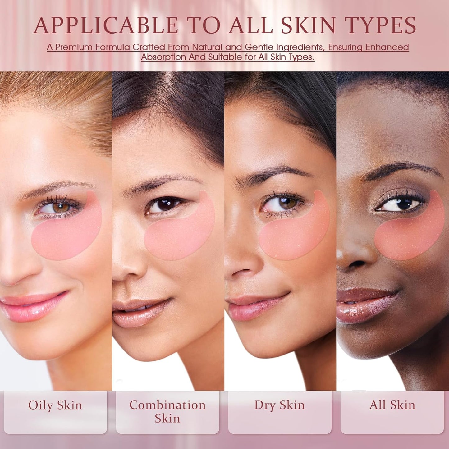 Under Eye Patches Masks - for Dark Circles, Puffiness, Eye bags,and Fine Lines Smoothing Skin Care Treatment with Collagen and Hyaluronic Acid for Women and Men, (60 Pcs) Pink