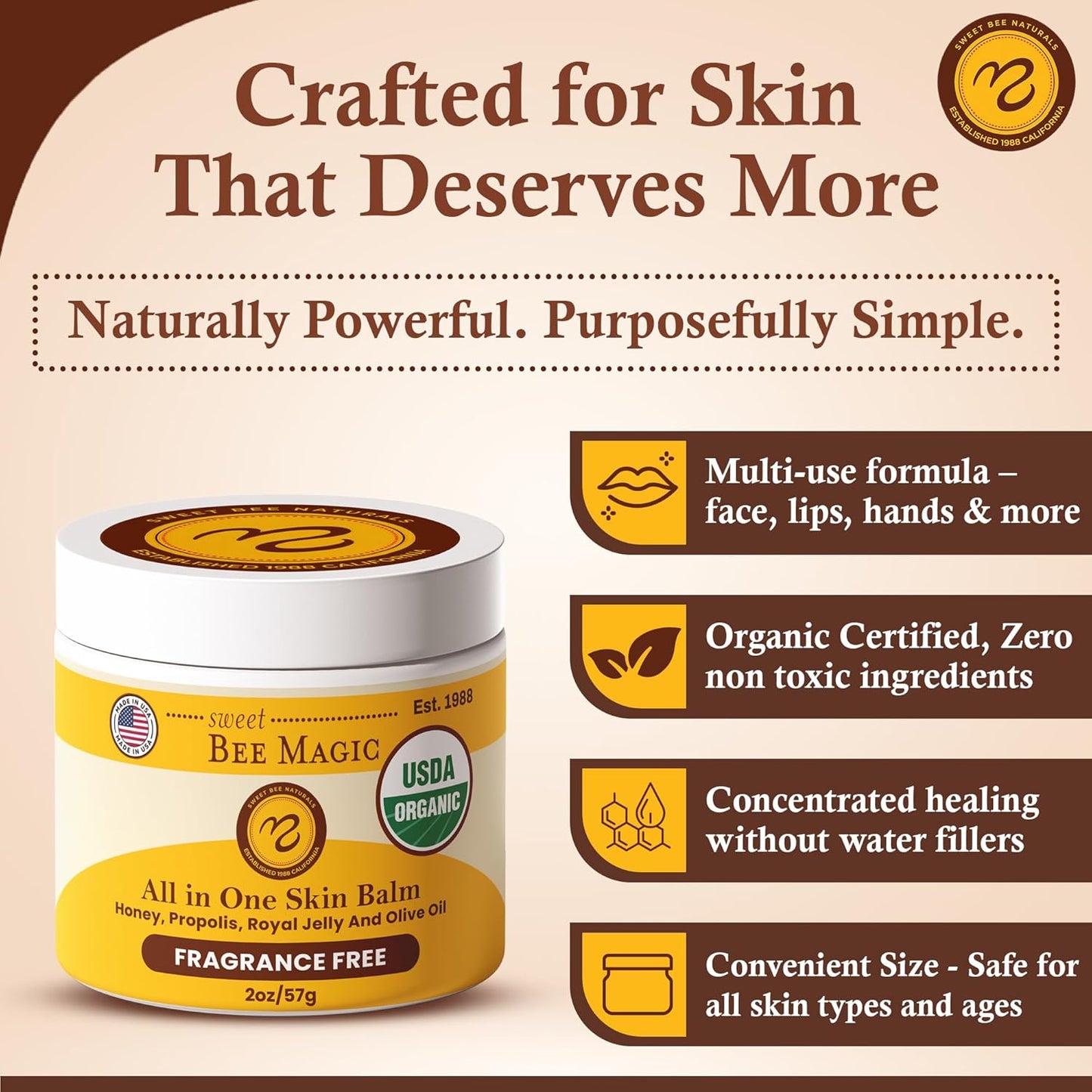 Sweet Bee Naturals - Sweet Bee Magic, All In One Healing Organic Balm. Organic Skin Aid, Small Batch Crafted in USA, Certified Organic, All Natural Skin Aid- 2 Ounce Jar