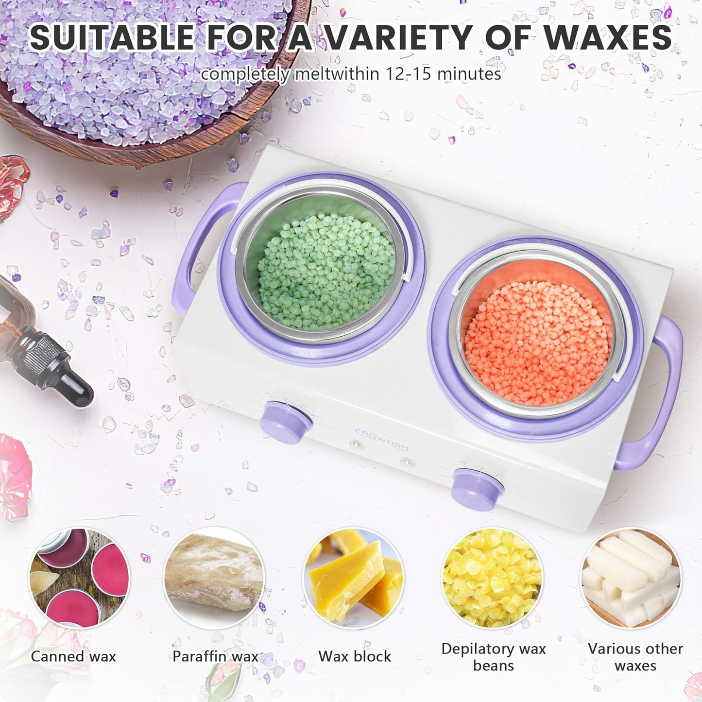 Professional Waxing Kit Wax Warmer Double Pot Wax Heater Machine for Hair Removal, Large Waxing Pot for Spa Salon Beauty Esthetician Home, with Non-Stick Easy Clean Pot, 50 Sticks & 20 Collar