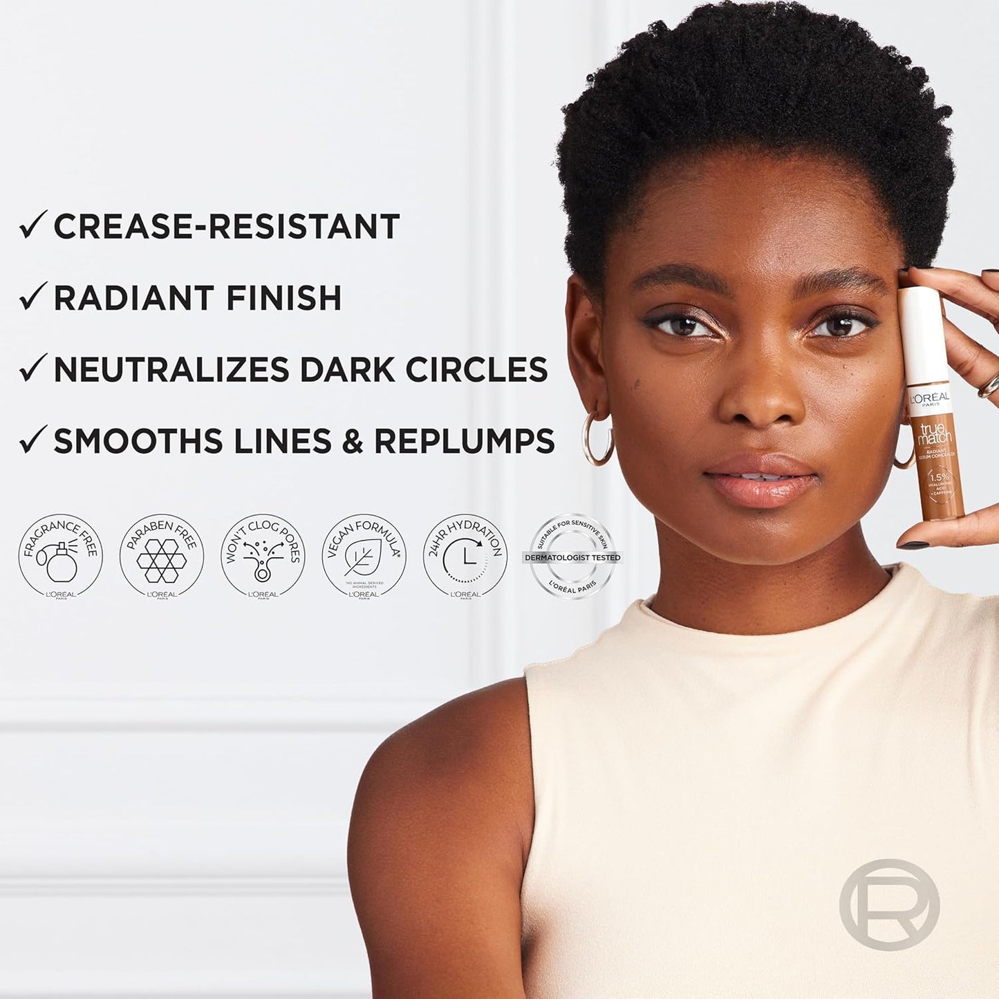 L’Oréal Paris True Match Radiant Serum Concealer, Brightening Under Eye Concealer Make Up with 1.5% Hyaluronic Acid and Caffeine, C7, 0.33 Oz