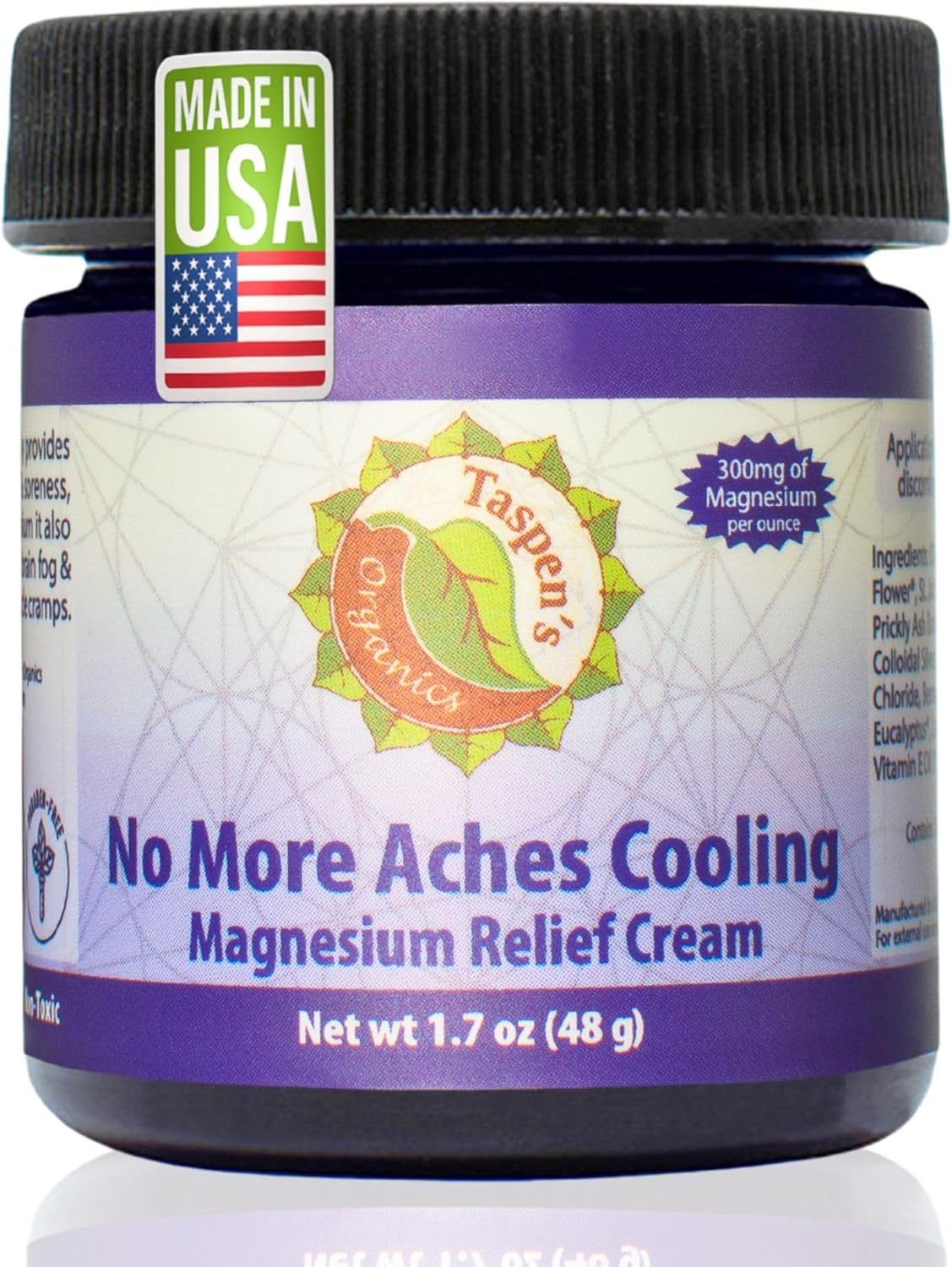 Taspen's Organics Magnesium No More Aches Cooling Cream - Muscle Relief- Sore Muscles & Post-Workout Recovery - Natural Comfort for Tension & Cramps - Made in USA (1.7 oz)