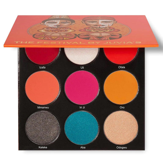 Juvia's Place Palette The Festival - Bold Coral, Red, Glittery Neutrals, Shades of 9, Bold and Fiery Palette, Pigmented Makeup Palette Eye Color & Shine