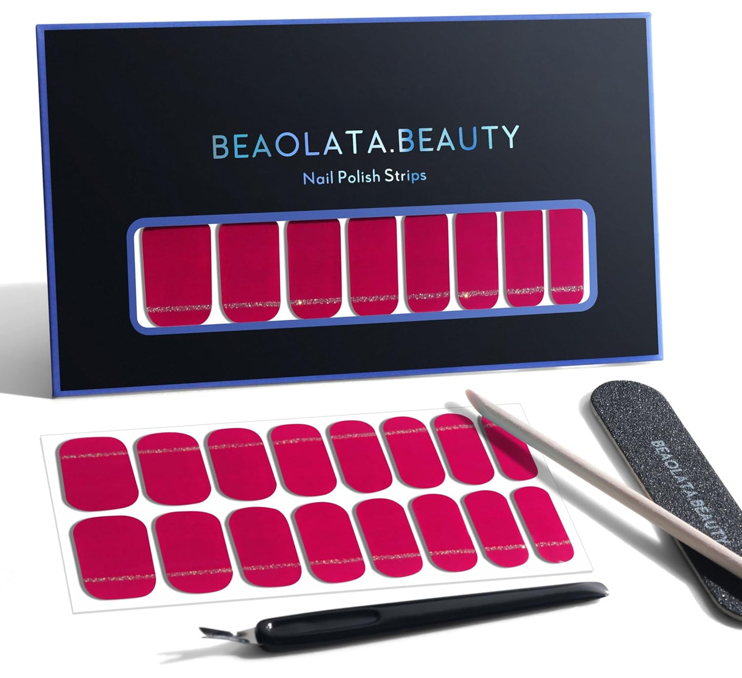 Nail Polish Strips, 32PCS Salon Quality Wraps, Long Lasting Gel Nail Stickers for Women Easy Apply& Remove (Berry Rhapsody Dark Red)