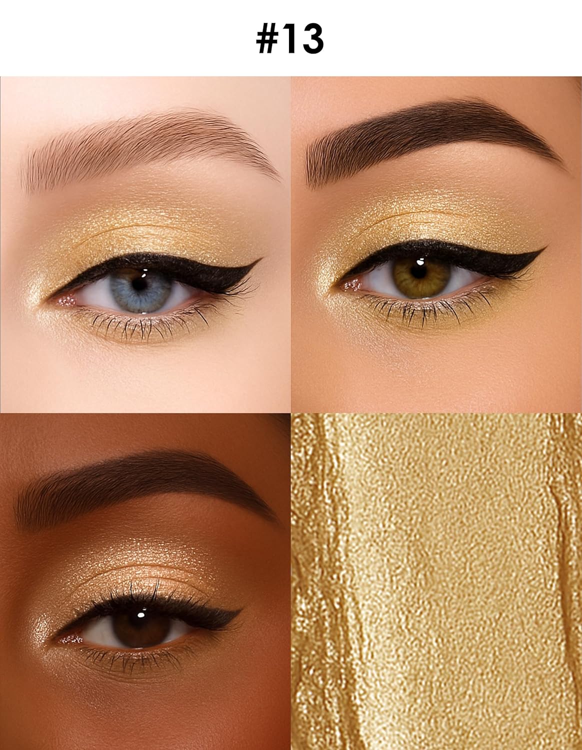 Erinde Shimmer Cream Eyeshadow Stick, Long Lasting Metallic Eye Shadow Sticks, Waterproof Creamy Glitter Eyeshadow Pencil, High Pigmented Blendable Neutral Eye Makeup, 13 Warm Gold Shimmer