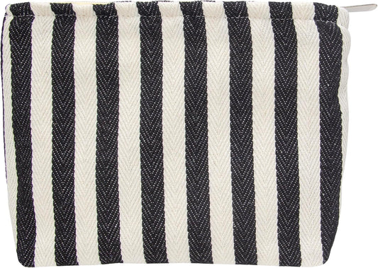 PAZIMIIK Makeup Bag Large Cotton Zipper Pouch for Purse Travel Canvas Make Up Organizer for Women Cosmetic,Stripe Black White