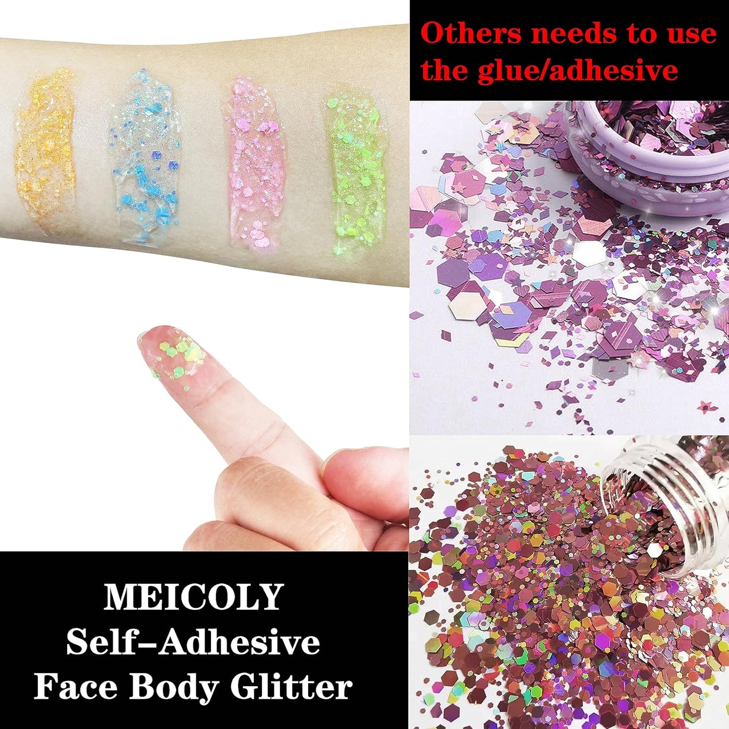 MEICOLY Neon Green Body Glitter Gel,UV Blacklight Chunky Face Glitter Gel,Glow in The Dark Glitter Paint,Singer Concert Music Festival Party Rave Accessories,Halloween Glitter Makeup for Women,50ml