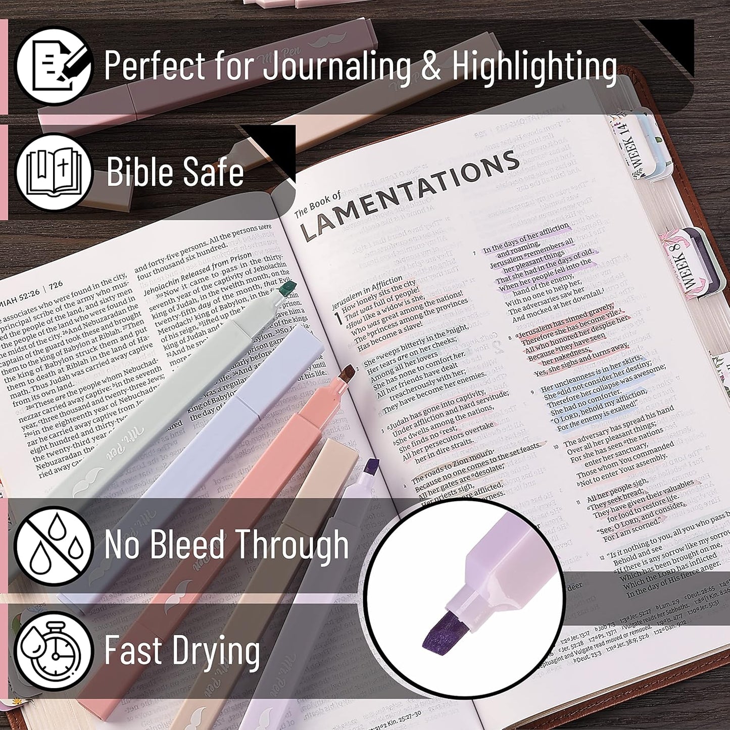 Mr. Pen- Aesthetic Highlighters, 8 Pcs, Chisel Tip, Muted Pastel Color, No Bleed Bible Highlighter Pastel, Highlighters Assorted Colors, Highlighter Set