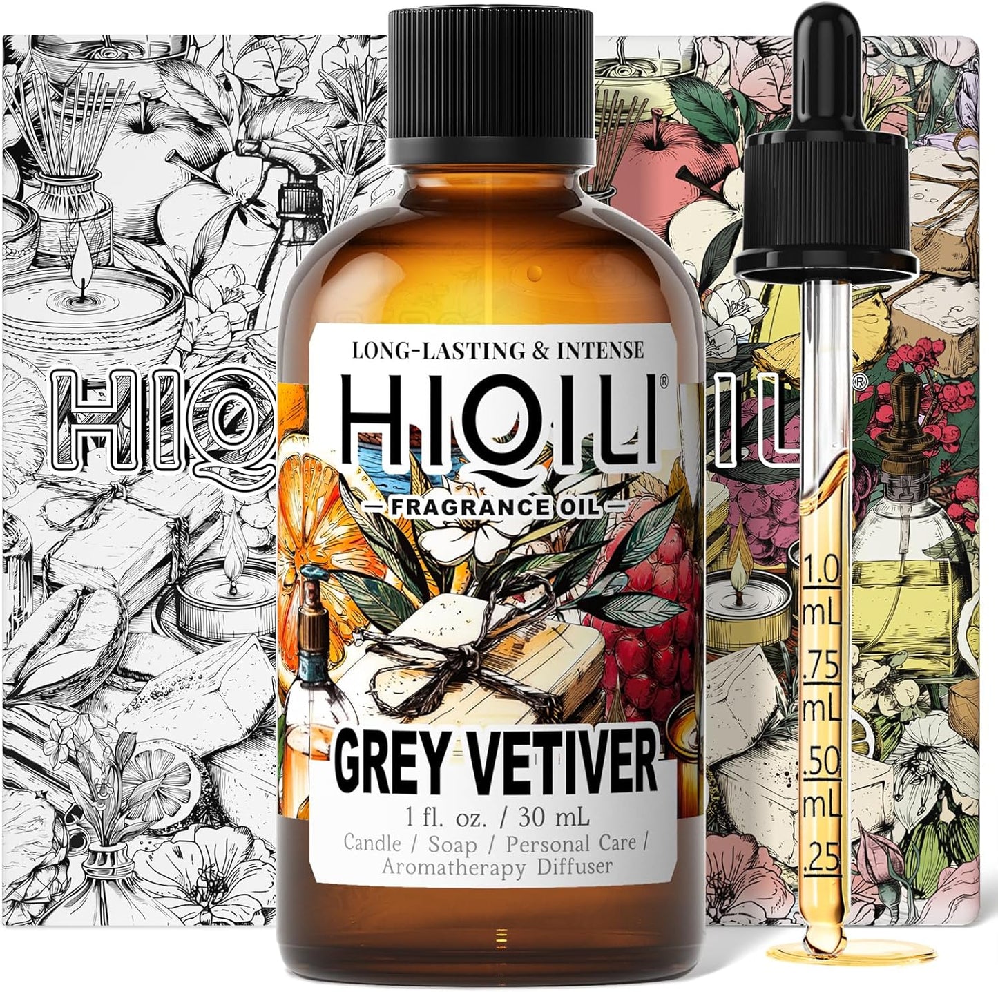 HIQILI Grey Vetiver Fragrance Oil - Perfect for DIY Candle, Soap & Air Freshening Spray Making, and Home Essential Oil Diffuser - 1 Fl Oz