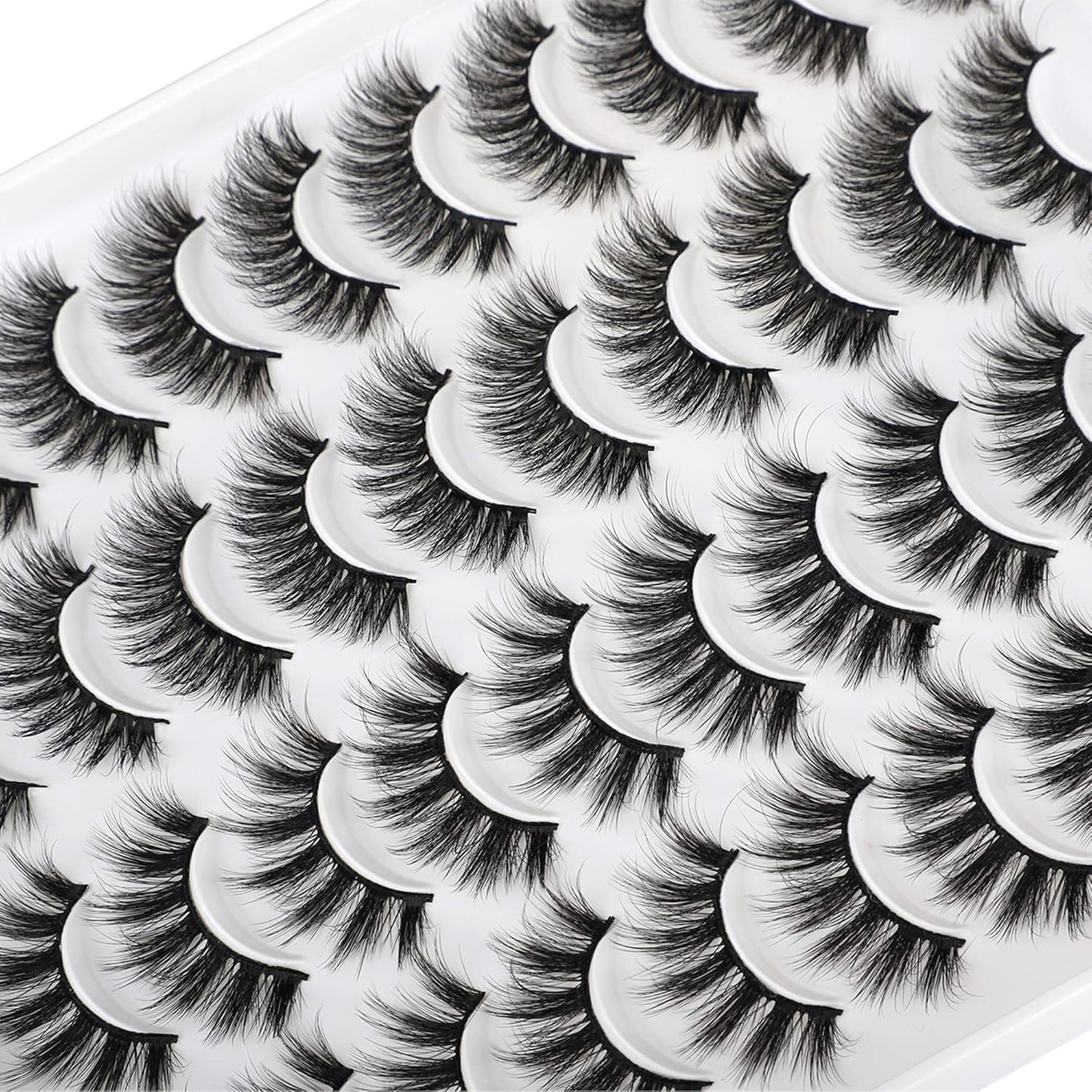 JIMIRE 20 Pairs False Eyelashes 2 Styles Mixed Fluffy Eyelashes Natural Volume Wispy Faux Mink Lashes Pack