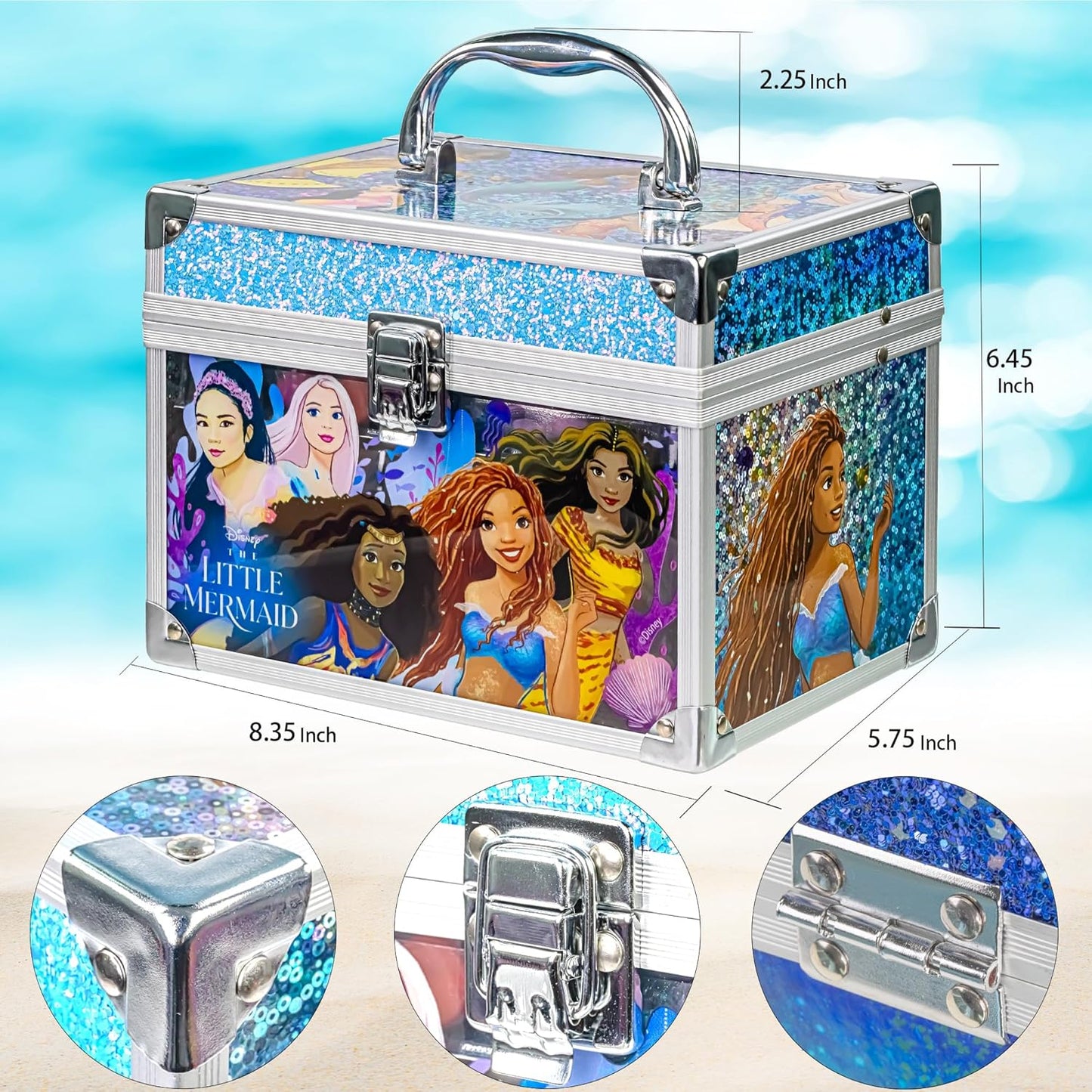 Little Mermaid Train Case Beauty Set, Kids Makeup Kit for Girls, Real Washable Toy Makeup Set, Play Makeup, Pretend Play, Party Favor, Birthday, Toys Ages 3 4 5 6 7 8 9 10 11 12