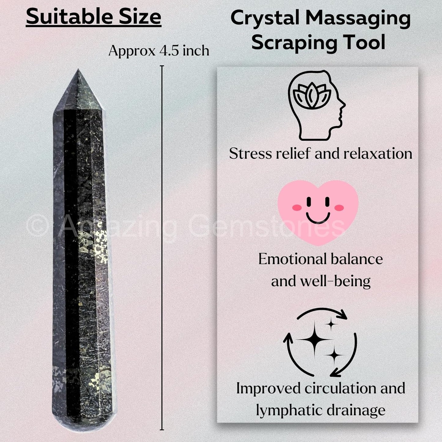 Amazing Gemstone Nuummite Crystal Wand Massage Stick - Pelvic Wand Gua Sha for Adults - Crystals and Healing Stones Massage Wands for Adults Gifts (Pointed)