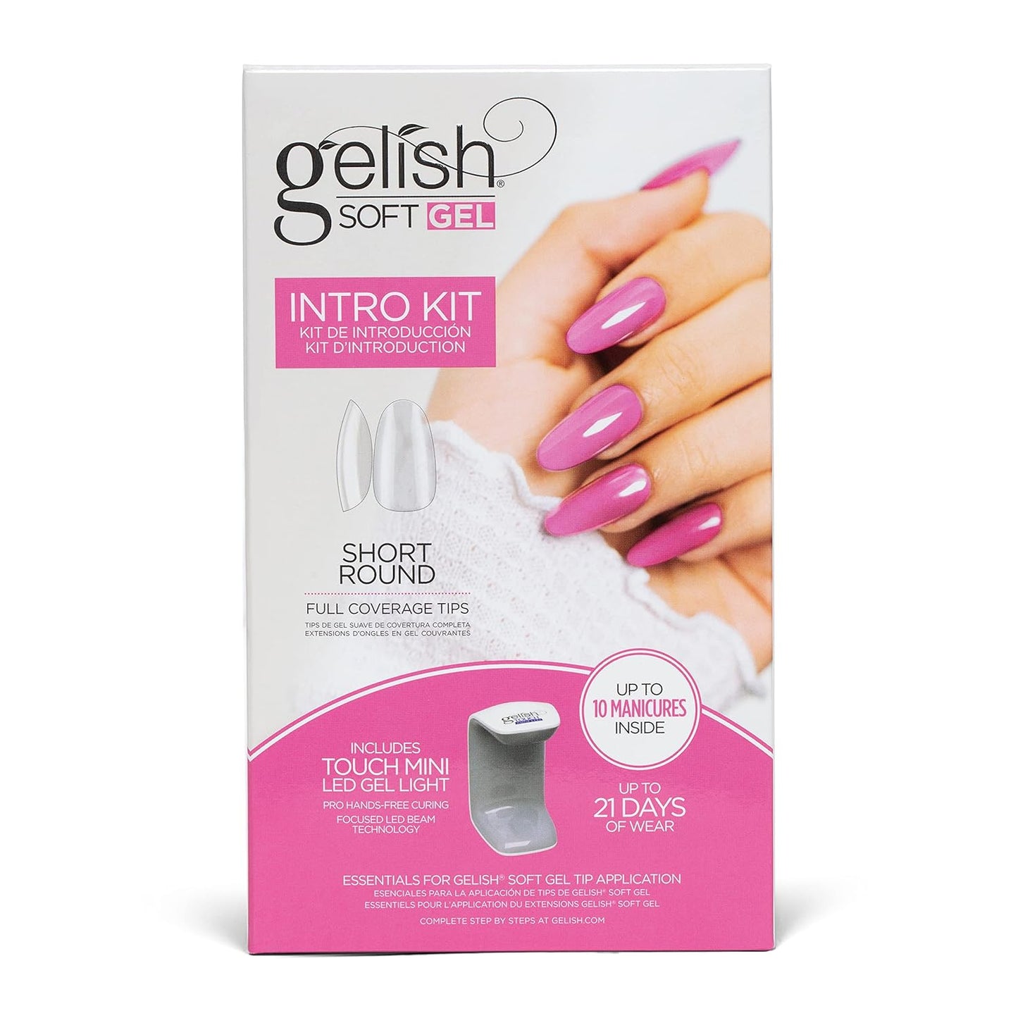 Gelish Soft Gel™ Intro Starter Kit – Full Coverage Press On Tips, LED Nail Lamp, Long-Lasting, Fast Application, No Chip, At-Home Gel Nails, Easy to Use (Short Round Kit)
