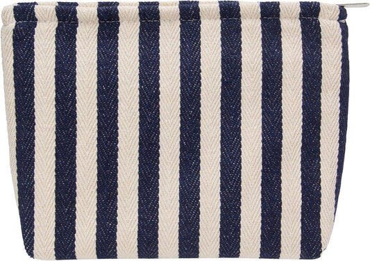 PAZIMIIK Makeup Bag Large Cotton Zipper Pouch for Purse Travel Canvas Make Up Organizer for Women Cosmetic,Stripe Navy Blue