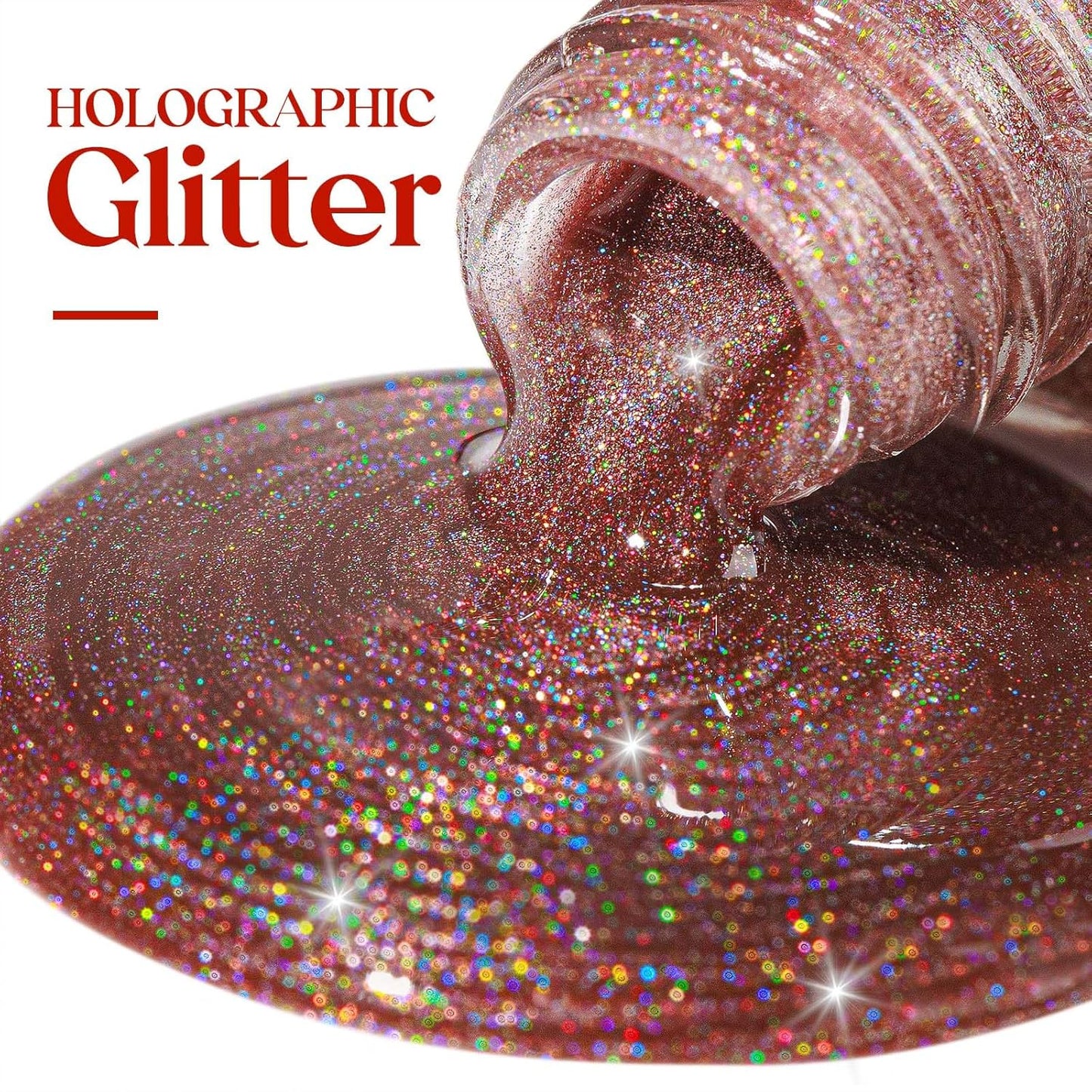 MIZHSE Holographic Nail Polish, Brown Glitter Nail Polish Air Dry Fast, 15 ml Fall Color High Glossy Shimmery Nail Pigment Oil-based Laser Iridescent Chrome Nail Art Salon Manicure Home