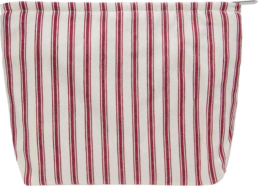 PAZIMIIK Makeup Bag Large Cotton Zipper Pouch for Purse Travel Canvas Make Up Organizer for Women Cosmetic,Vintage Stripe Red