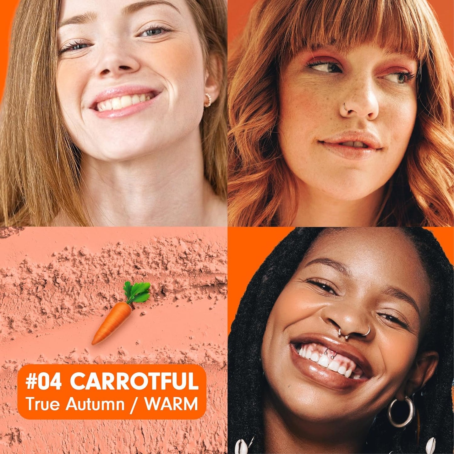 Cheerful Blusher | Real Orange Blush for Cheeks Powder Makeup | Korean Makeup Creamy Blush Powder | Fine Pigmented Blush | Powder Compact Make Up Blush 0.14 Oz. (04 Carrotful)