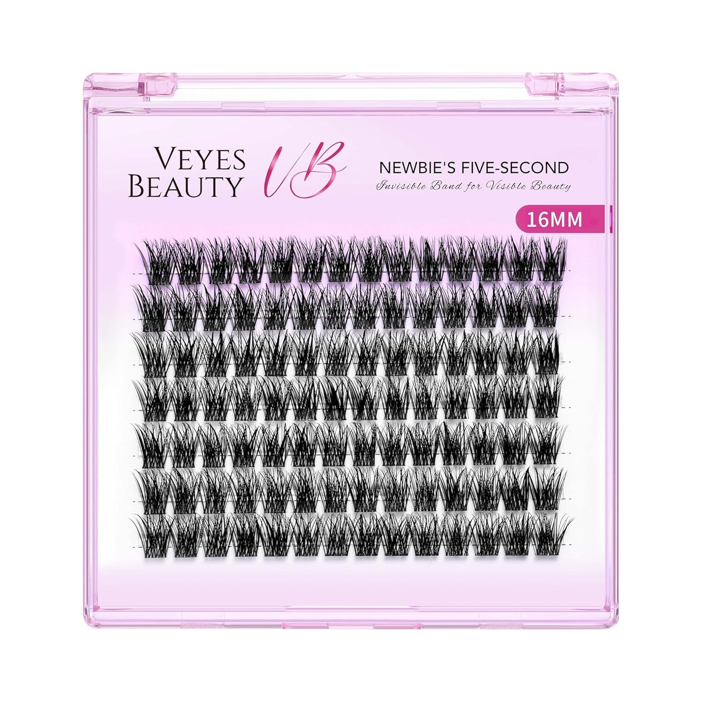 VEYESBEAUTY Lash Clusters Individual Eyelash Extensions Thin & Invisible Band DIY False Eyelashes for Self-application Newbie's Five-Second Series Wispy Lash Tray, Dreamy 16mm Single Length