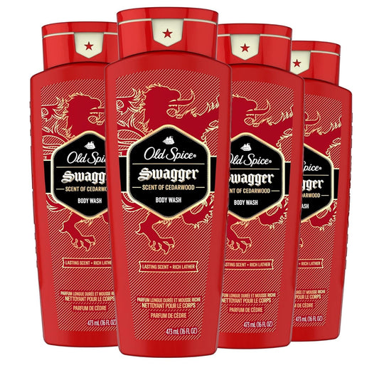 Old Spice Men's Body Wash Swagger Scent, 24/7 Shower Freshness, 16 Fl Oz (Pack of 4)