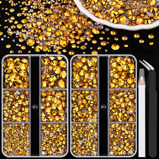Resin Rhinestones for Crafting, 2 Boxeses Gold Multi Sizes Flatback Bedazzling Crystals for Crafts Nail Art Decoration, Non Hotfix Gems Charms for Tumbler Shoes Clothing Fabric Face Makeup
