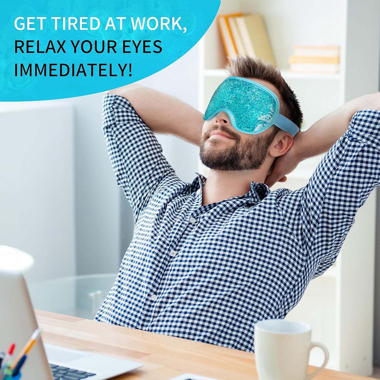 Cooling Eye Mask with Gel Bead, Reusable Cold Compress Ice Pack Sleeping Eye Cooling Pads for After Eyelid Surgery, Puffiness, Puffy Eyes, Headache, Migraine Relief(Blue)