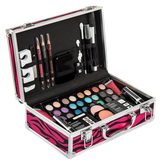 Makeup Kit Gift Set - 51 Piece - 32 Eye Shadows, 2 Blushes, 2 Lip Glosses, 2 Lipsticks, 2 Eye Liner Pencils, 1 Lip Liner Pencil, 1 Mascara - Case with Carrying Handle