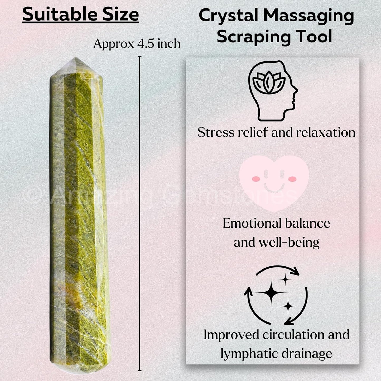 Amazing Gemstone Vesuvianite Crystal Wand Massage Stick - Pelvic Wand Gua Sha for Adults - Crystals and Healing Stones Massage Wands for Adults Gifts (Pointed)