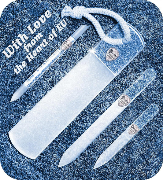 Genuine Czech Glass Nail File Set by GLADZY - Callus Remover Foot Rasp, Cuticle Pusher Manicure Stick, Double Sided Etched Different Grit Surface, Professional Nail Care Tool Kit, Made in EU