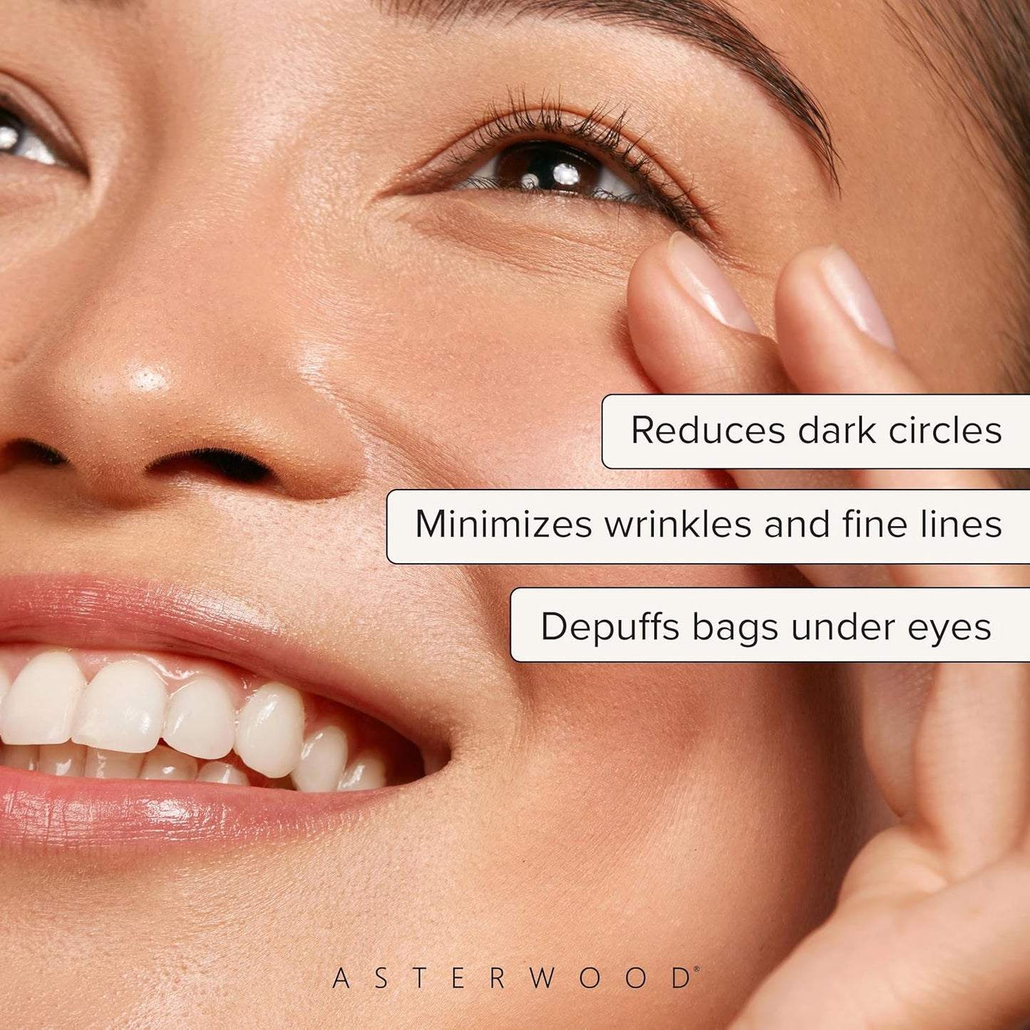 Asterwood Hyaluronic Acid Eye Serum - Reduces Undereye Bags, Wrinkles, Dark Circles, Fine Lines, & Crow's Feet - with Matrixyl 3000, Niacinamide & Caffeine - Treatment for Women & Men - 0.5 Fl Oz