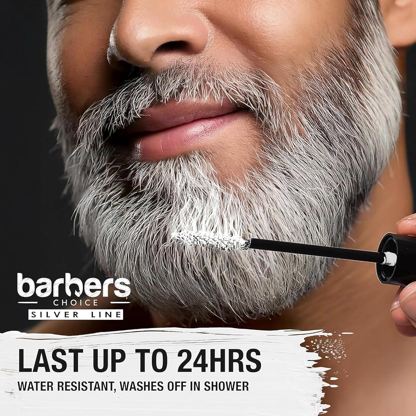 Barbers Choice Silver Line, Facial Hair Brush on Temporary Color for Silver Fox Men- Instantly Brighten White Beards, Mustache & Sideburns, Less Yellow, Easy Application, Off-White