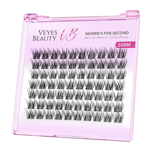 VEYESBEAUTY Lash Clusters Individual Eyelash Extensions Thin & Invisible Band DIY False Eyelashes for Self-application Newbie's Five-Second Series Wispy Lash Tray, LuxeBold 16mm Single Length