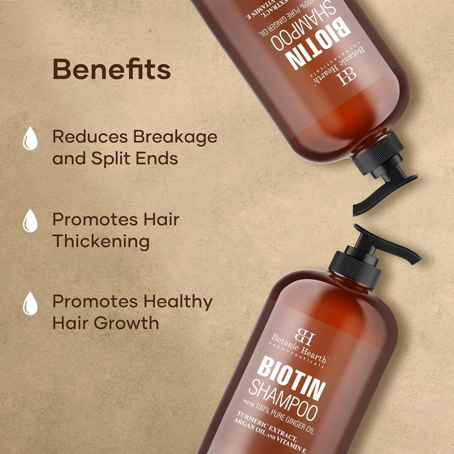 Botanic Hearth Biotin Shampoo With 100% Pure Ginger Oil | Sulfate & Paraben | Free | Enriched With Turmeric Extract, Argan Oil & Vitamin E | For All Hair Types | 16 Fl. Oz