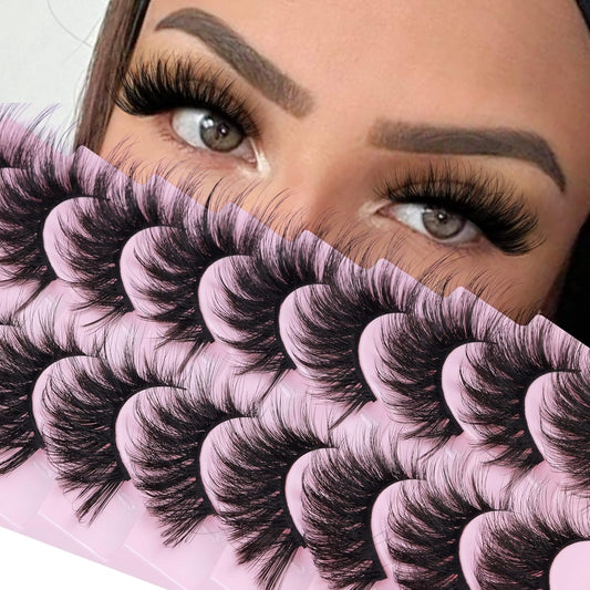 FANXITON False Eyelashes Fluffy Mink Lashes 20 mm Cat Eye Lashes Long 5D Wispy Dramatic 10 Pairs Pack