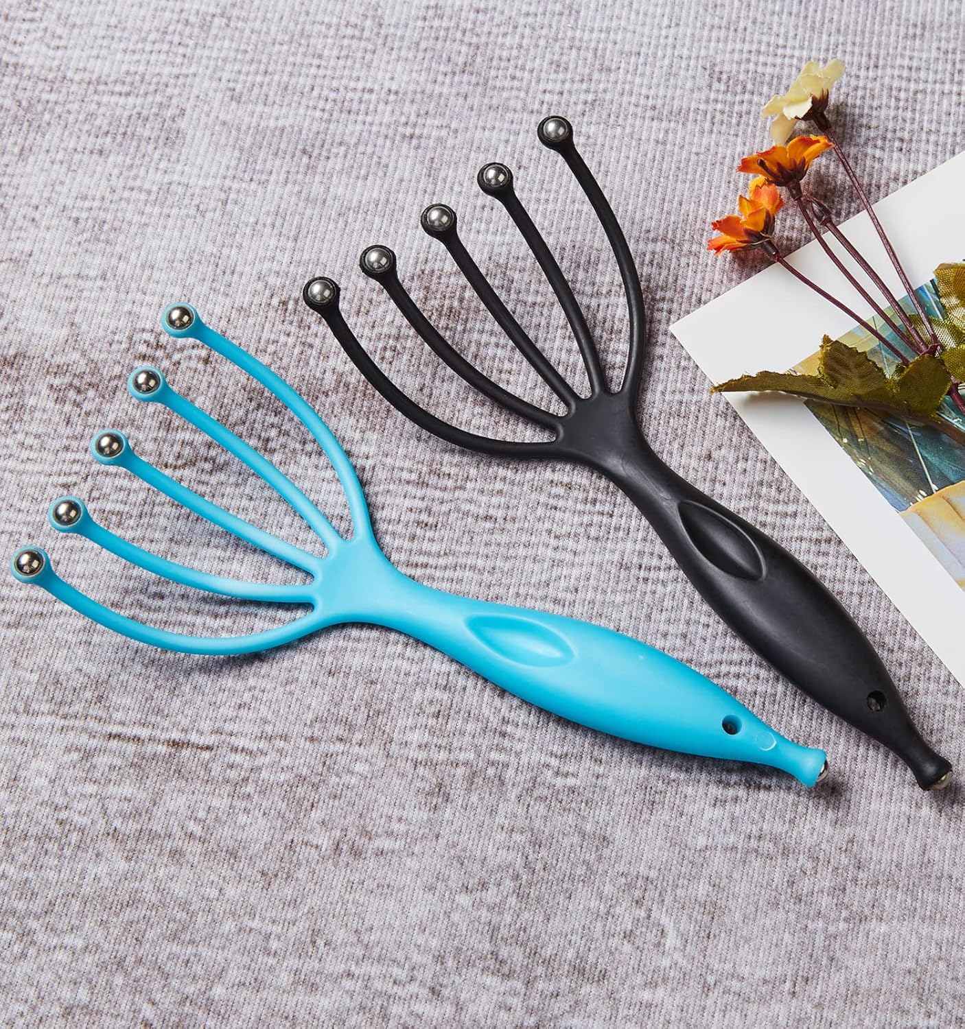 Head Massager,Protable Handheld SPA Scalp Massage Tool for Deep Relaxation & Stress Reduction Wet and Dry in The Office Home SPA (2-Pack) (Black Blue)