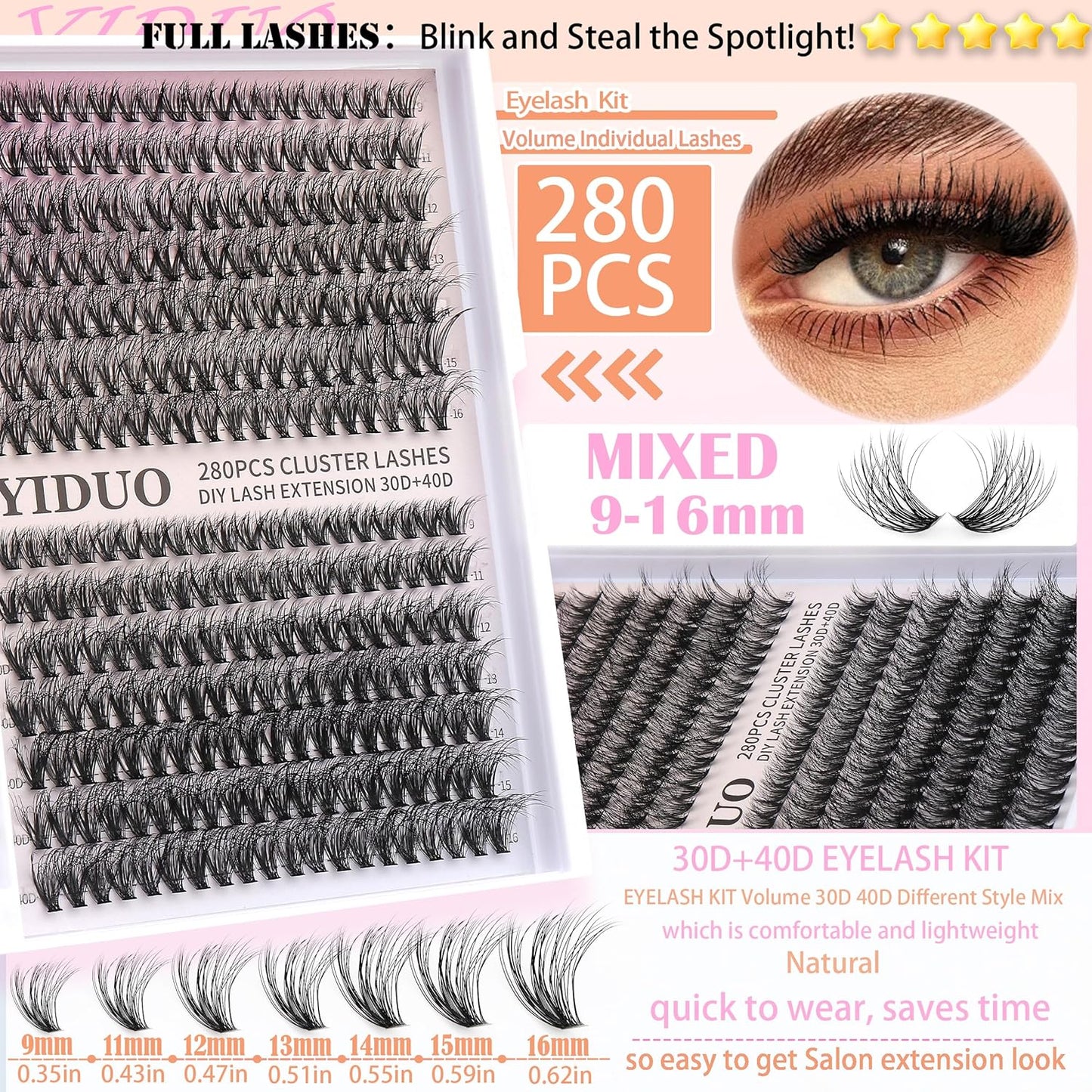 Lashes 7 style Mixed C-Curl False Eyelashes Extensions Clusters Lashes Kit Gift Packs 835Pcs with Bond&Seal Faux Mink Individual Lash Wholesale Pack DIY Individual Fake Eyelashes Box