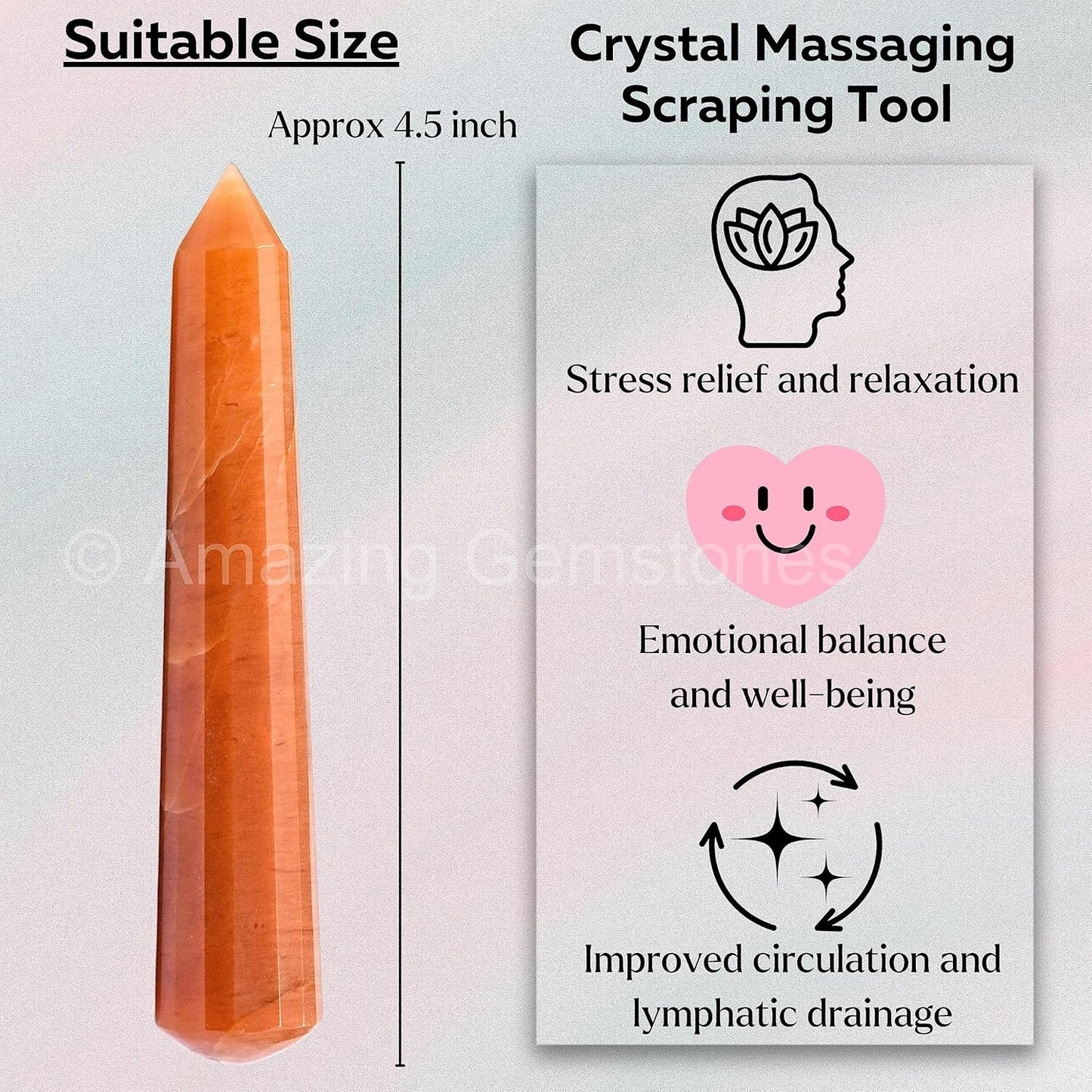 Amazing Gemstone Red Aventurine Crystal Wand Massage Stick - Pelvic Wand Gua Sha for Adults - Crystals and Healing Stones Massage Wands for Adults Gifts (Pointed)